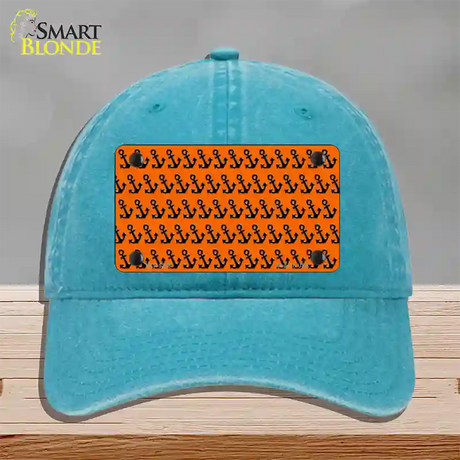 Orange Black Anchor Novelty License Plate Hat Unconstructed Cotton / Lake Blue