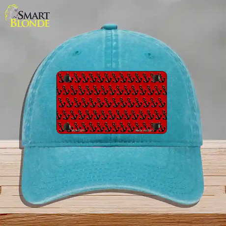 Red Black Anchor Novelty License Plate Hat Unconstructed Cotton / Lake Blue