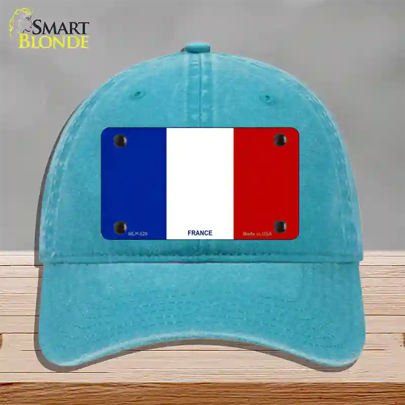 France Flag Novelty License Plate Hat Unconstructed Cotton / Lake Blue