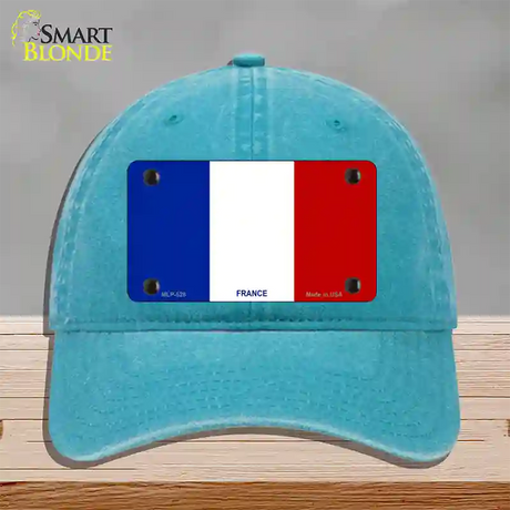 France Flag Novelty License Plate Hat Unconstructed Cotton / Lake Blue