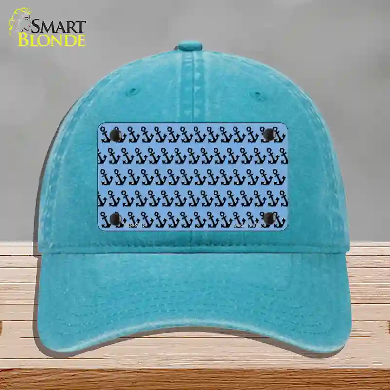 Light Blue Black Anchor Novelty License Plate Hat Unconstructed Cotton / Lake Blue