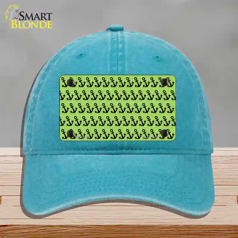 Lime Green Black Anchor Novelty License Plate Hat Unconstructed Cotton / Lake Blue