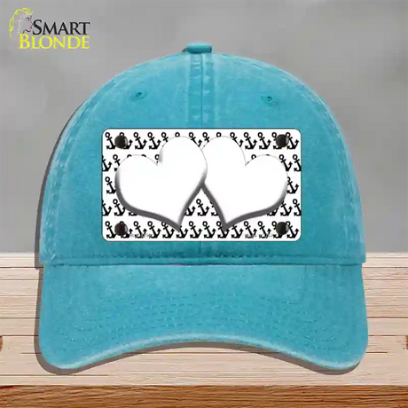 White Black Anchor White Heart Center Novelty License Plate Hat Unconstructed Cotton / Lake Blue