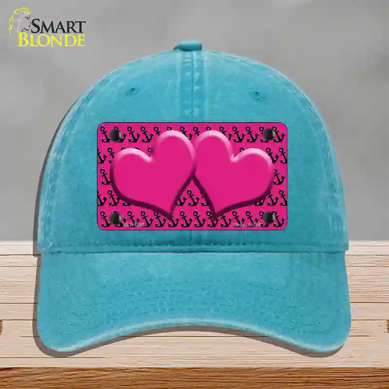 Pink Black Anchor Pink Heart Center Novelty License Plate Hat Unconstructed Cotton / Lake Blue