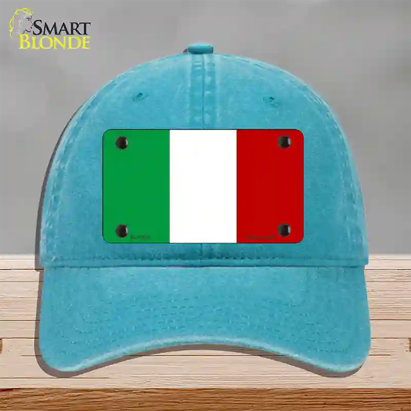 Italy Flag Novelty License Plate Hat Unconstructed Cotton / Lake Blue