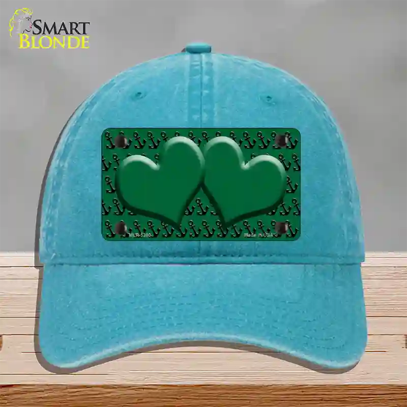 Green Black Anchor Green Heart Center Novelty License Plate Hat Unconstructed Cotton / Lake Blue