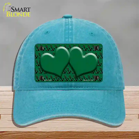 Green Black Anchor Green Heart Center Novelty License Plate Hat Unconstructed Cotton / Lake Blue