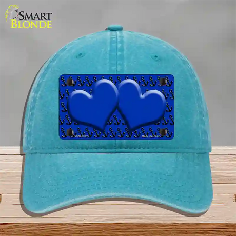 Blue Black Anchor Blue Heart CenterNovelty License Plate Hat Unconstructed Cotton / Lake Blue