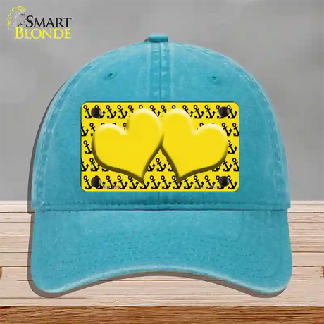 Yellow Black Anchor Yellow Heart Center Novelty License Plate Hat Unconstructed Cotton / Lake Blue