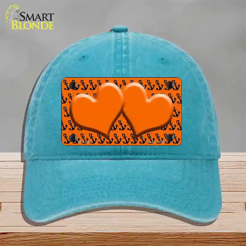 Orange Black Anchor Orange Heart Center Novelty License Plate Hat Unconstructed Cotton / Lake Blue