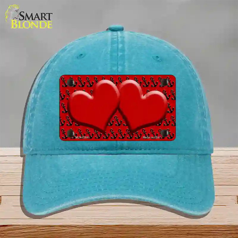 Red Black Anchor Red Heart Center Novelty License Plate Hat Unconstructed Cotton / Lake Blue