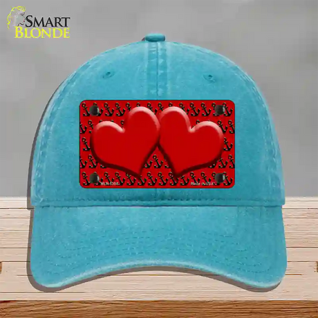 Red Black Anchor Red Heart Center Novelty License Plate Hat Unconstructed Cotton / Lake Blue