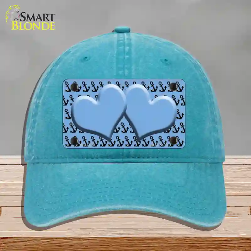 Light Blue Black Anchor Light Blue Heart Center Novelty License Plate Hat Unconstructed Cotton / Lake Blue