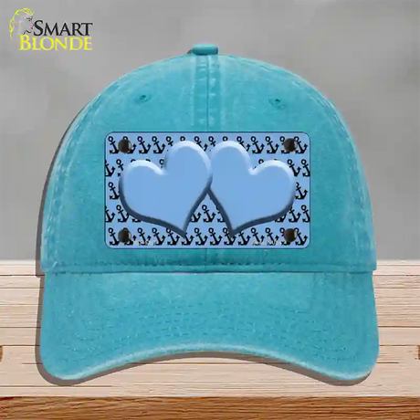 Light Blue Black Anchor Light Blue Heart Center Novelty License Plate Hat Unconstructed Cotton / Lake Blue