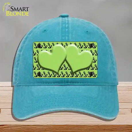 Lime Green Black Anchor Lime Green Heart Center Novelty License Plate Hat Unconstructed Cotton / Lake Blue