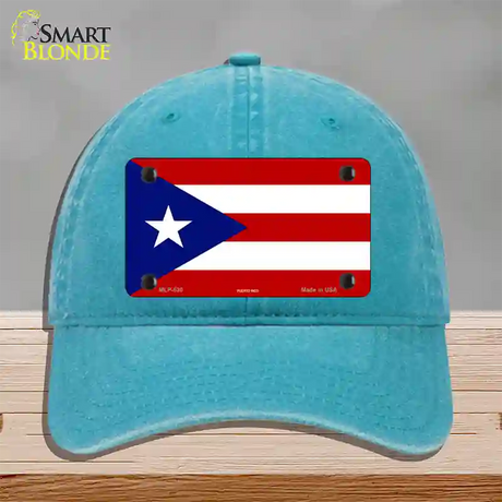 Puerto Rico Flag Novelty License Plate Hat Unconstructed Cotton / Lake Blue