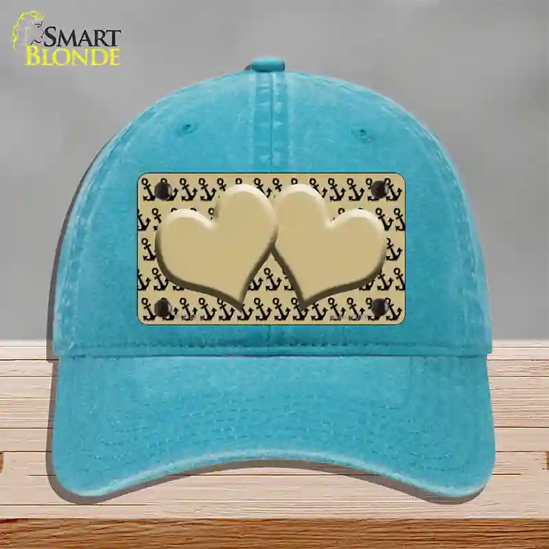 Gold Black Anchor Gold Heart Center Novelty License Plate Hat Unconstructed Cotton / Lake Blue