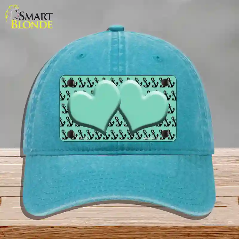 Mint Black Anchor Mint Heart Center Novelty License Plate Hat Unconstructed Cotton / Lake Blue