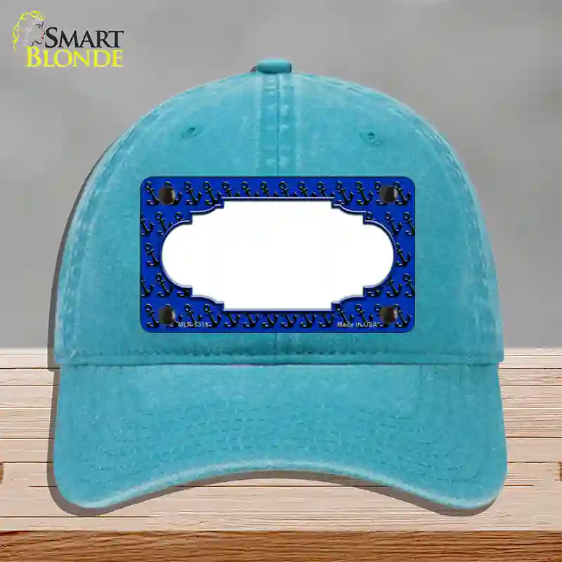 Blue Black Anchor Scallop Center Novelty License Plate Hat Unconstructed Cotton / Lake Blue