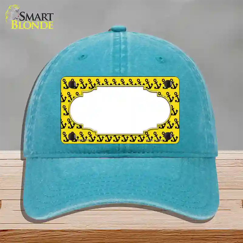 Yellow Black Anchor Scallop Center Novelty License Plate Hat Unconstructed Cotton / Lake Blue