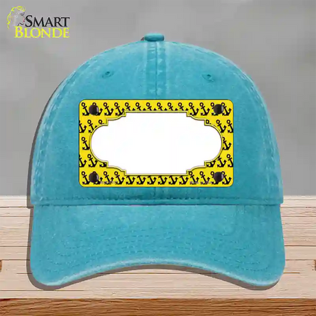 Yellow Black Anchor Scallop Center Novelty License Plate Hat Unconstructed Cotton / Lake Blue