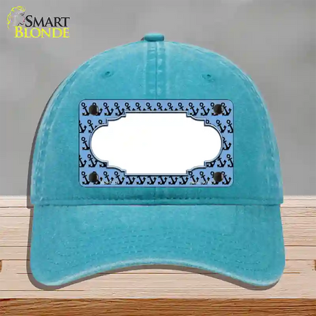 Light Blue Black Anchor Scallop Center Novelty License Plate Hat Unconstructed Cotton / Lake Blue