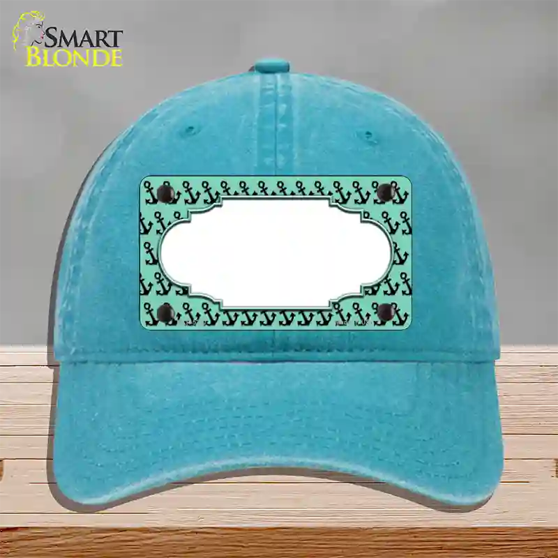 Mint Black Anchor Scallop Center Novelty License Plate Hat Unconstructed Cotton / Lake Blue