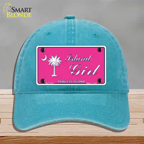 Island Girl Pink Novelty License Plate Hat Unconstructed Cotton / Lake Blue