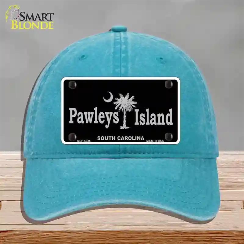 Pawleys Island Black Novelty License Plate Hat Unconstructed Cotton / Lake Blue