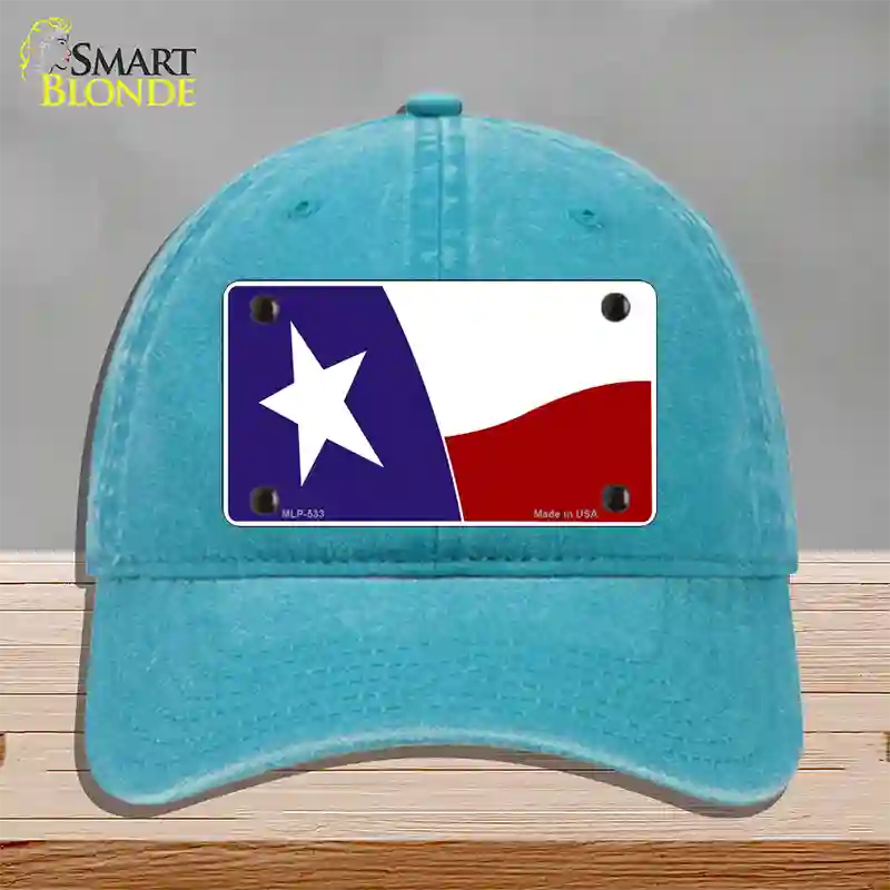 Texas State Flag Waving Novelty License Plate Hat Unconstructed Cotton / Lake Blue