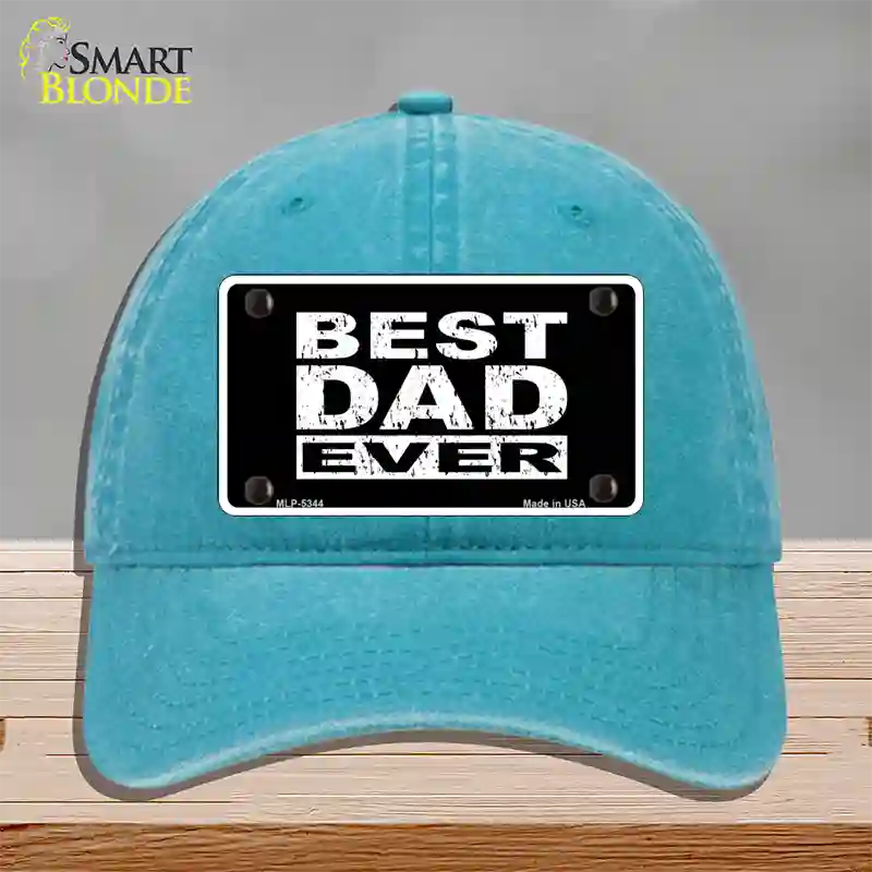 Best Dad Ever Novelty License Plate Hat Unconstructed Cotton / Lake Blue