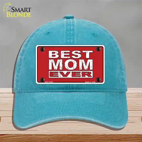 Best Mom Ever Red Novelty License Plate Hat Unconstructed Cotton / Lake Blue