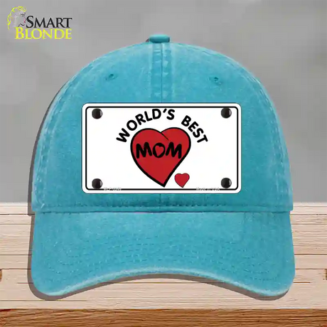 Worlds Best Mom Novelty License Plate Hat Unconstructed Cotton / Lake Blue