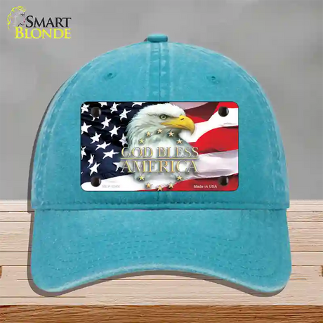 God Bless America Eagle Novelty License Plate Hat Unconstructed Cotton / Lake Blue