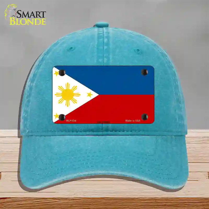 Philippines Flag Novelty License Plate Hat Unconstructed Cotton / Lake Blue