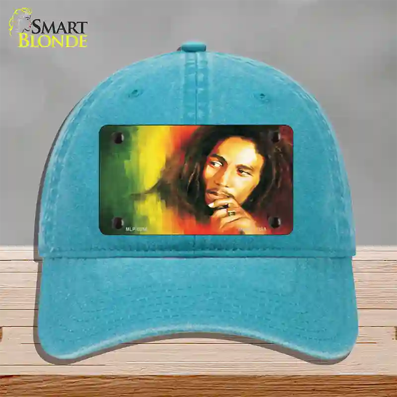 Bob Marley Novelty License Plate Hat Unconstructed Cotton / Lake Blue