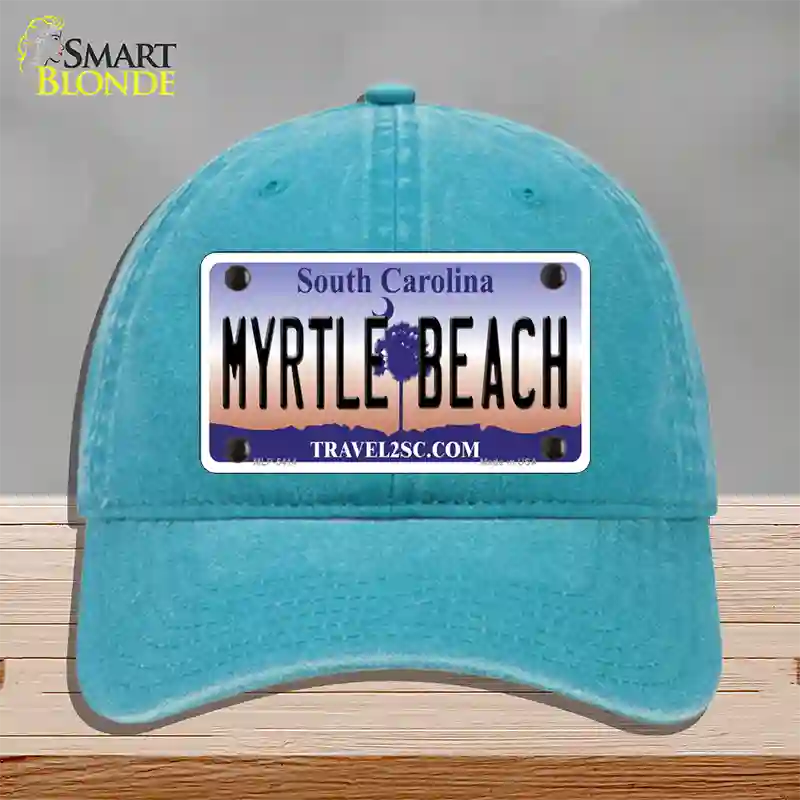 Myrtle Beach South Carolina Novelty License Plate Hat Unconstructed Cotton / Lake Blue