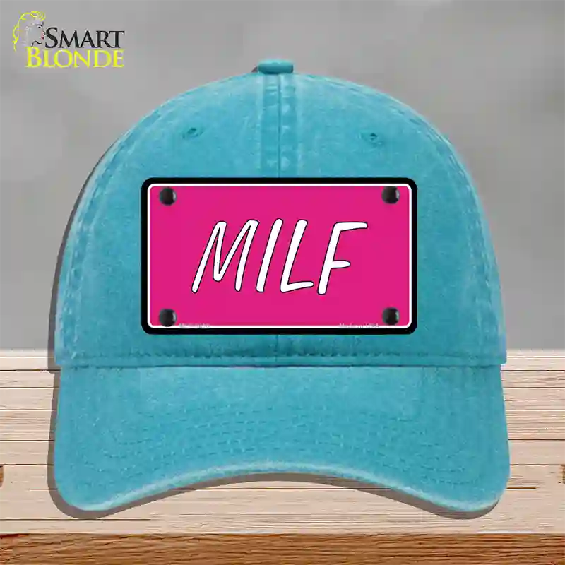 M.I.L.F Pink Novelty License Plate Hat Unconstructed Cotton / Lake Blue