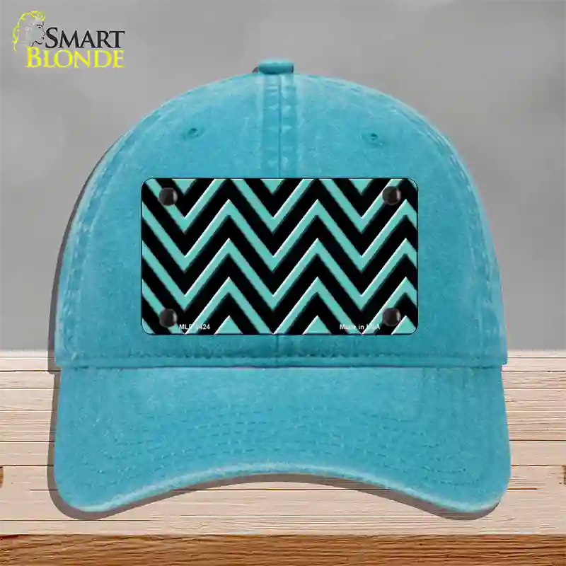 Tiffany Blue Chevron Novelty License Plate Hat Unconstructed Cotton / Lake Blue