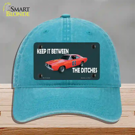 Between The Ditches Novelty License Plate Hat Unconstructed Cotton / Lake Blue