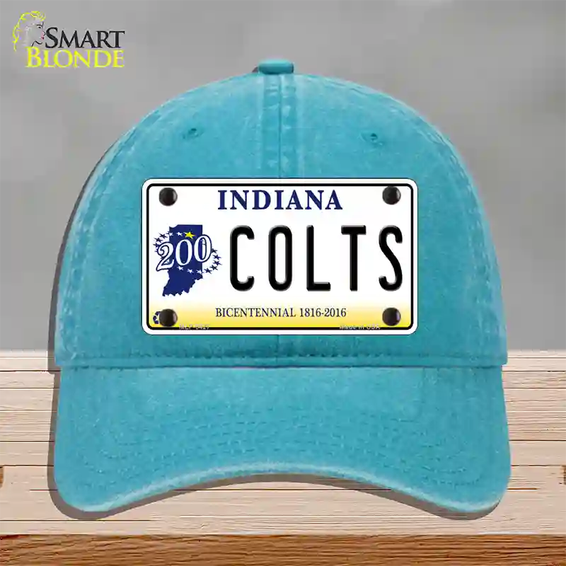 Colts Indiana Bicentennial Novelty License Plate Hat Unconstructed Cotton / Lake Blue