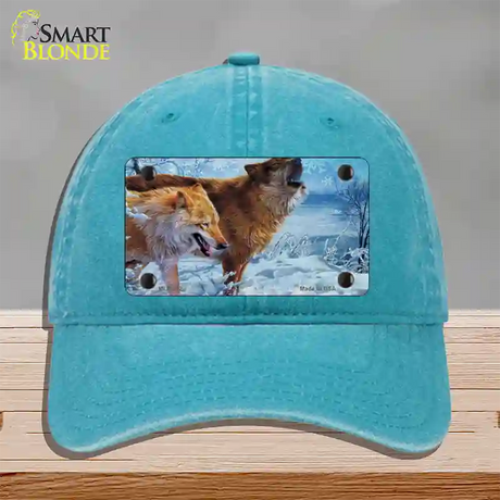 Wintertime Wolf Novelty License Plate Hat Unconstructed Cotton / Lake Blue