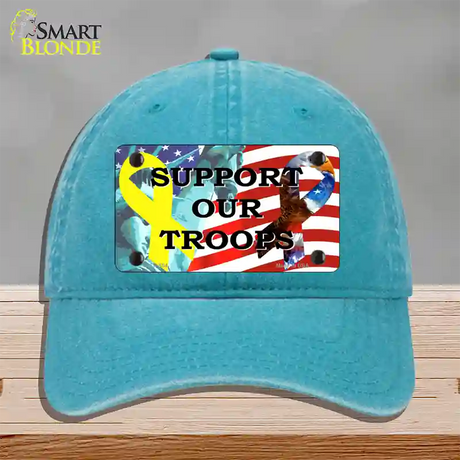 Support Our Troops Ribbon Novelty License Plate Hat Unconstructed Cotton / Lake Blue