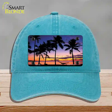 Sunset Hammock Novelty License Plate Hat Unconstructed Cotton / Lake Blue