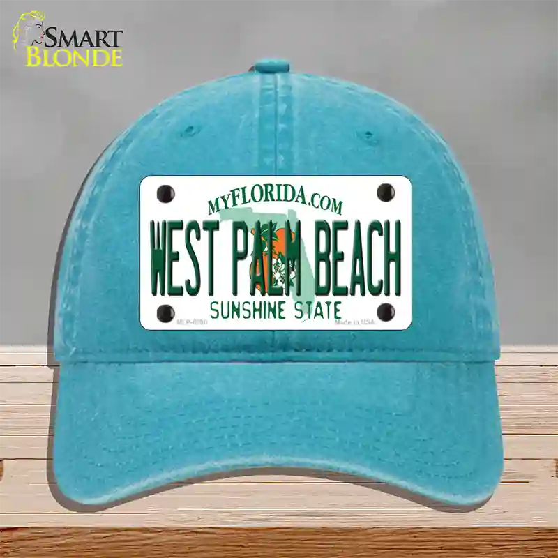 West Palm Beach Florida Novelty License Plate Hat Unconstructed Cotton / Lake Blue