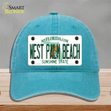 West Palm Beach Florida Novelty License Plate Hat Unconstructed Cotton / Lake Blue