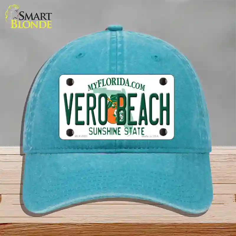 Vero Beach Florida Novelty License Plate Hat Unconstructed Cotton / Lake Blue