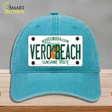 Vero Beach Florida Novelty License Plate Hat Unconstructed Cotton / Lake Blue