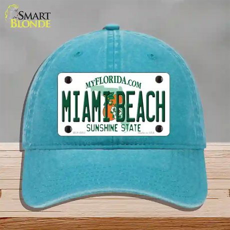 Miami Beach Florida Novelty License Plate Hat Unconstructed Cotton / Lake Blue