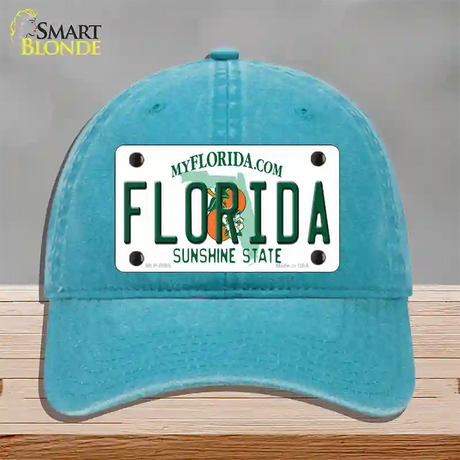 Florida Sunshine State Novelty License Plate Hat Unconstructed Cotton / Lake Blue